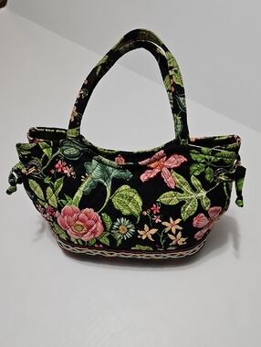 Vera Bradley Quilted Floral Tote Bag in Black and Pink Purse Handbag